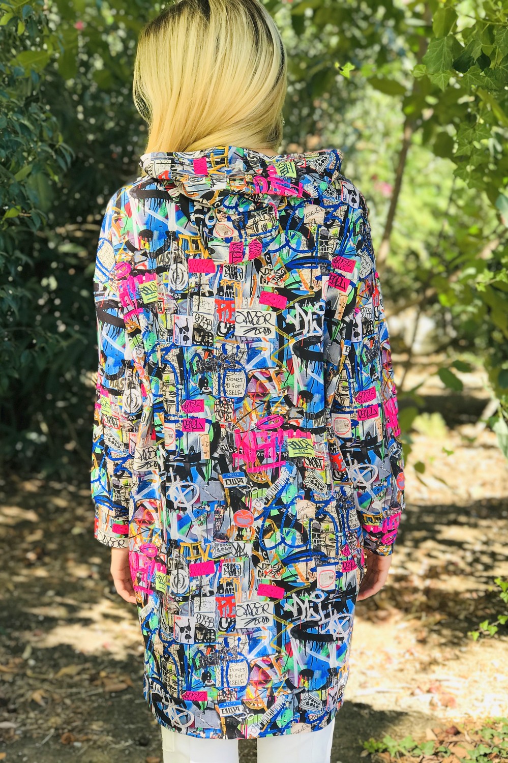 Baski Detayli Kapusonlu Elbise/Fusya
